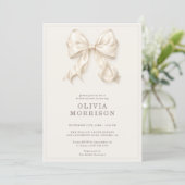 Neutral Coquette Bow Bridal Shower Einladung (Stehend Vorderseite)