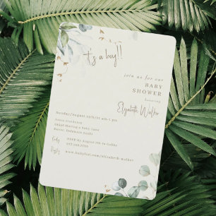 Neutral Cream & Greenery  It's a Boy Baby Shower  Einladung