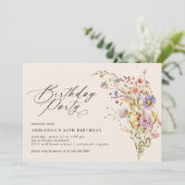 Neutral Cream | Wildflower Garden Any Age Birthday Einladung (Stehend Vorderseite)