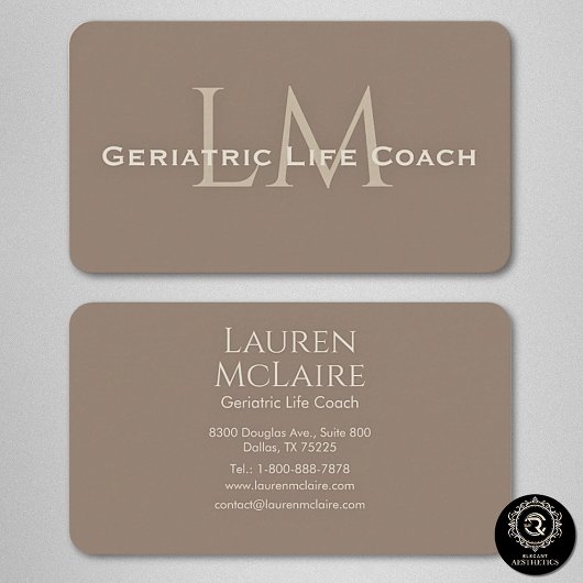 Neutral Dark Taupe Monogram Business Card Visitenkarte