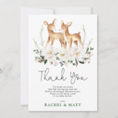 Neutral Deer Twins Ivory Floral Greenery Baby Fawn Dankeskarte (Vorderseite)