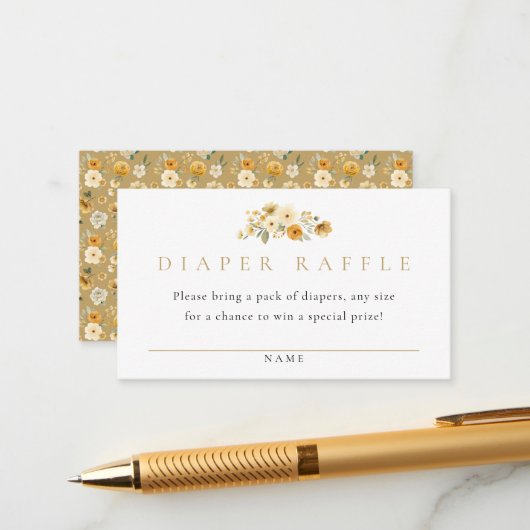 Neutral Diaper Raffle Card | Ivory & Golden Floral Begleitkarte (Vorderseite/Rückseite Beispiel)