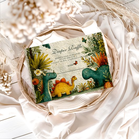 Neutral Dinosaur Baby Shower Diapper Raffle Begleitkarte