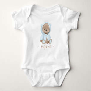 Neutral Dusty Blue Teddy Bear Baby Bear Baby Strampler