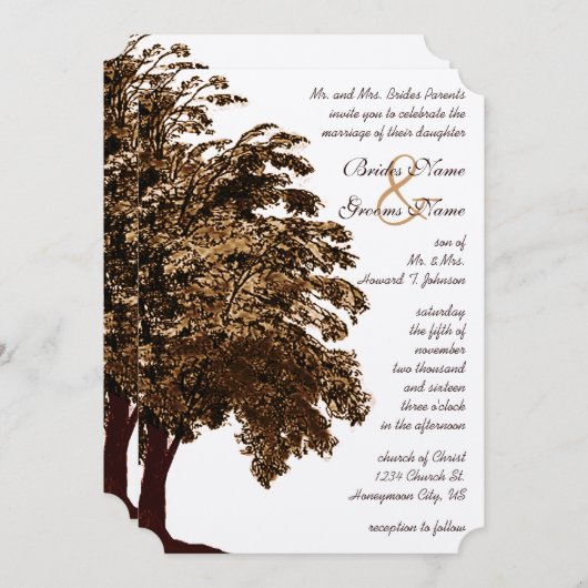 Neutral Earthy Hues Boho Forest Oak Tree Wedding Einladung (Vorne/Hinten)