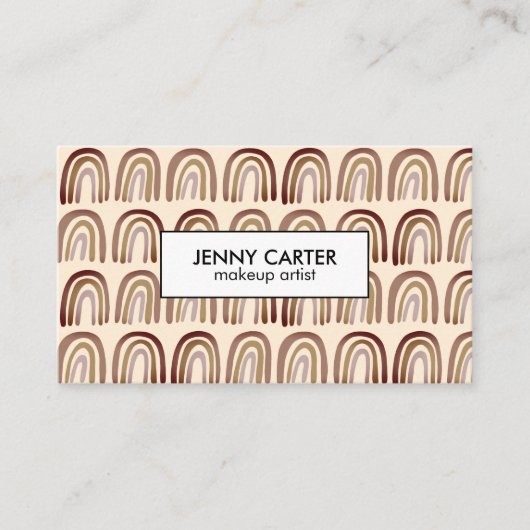 Neutral Earthy Rainbows Muster Boho Unique Brown Visitenkarte (Vorderseite)