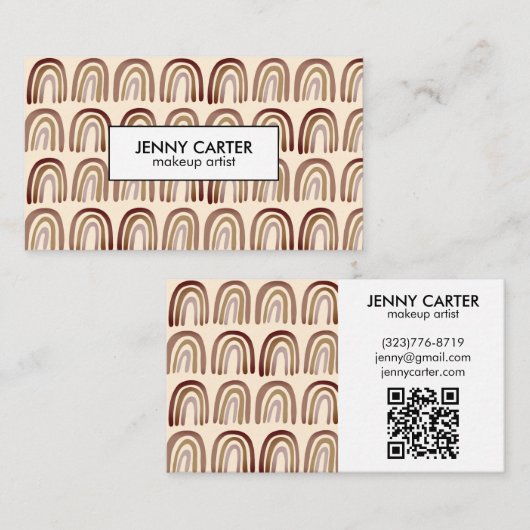 Neutral Earthy Rainbows Muster Boho Unique QRcode Visitenkarte (Vorne/Hinten)