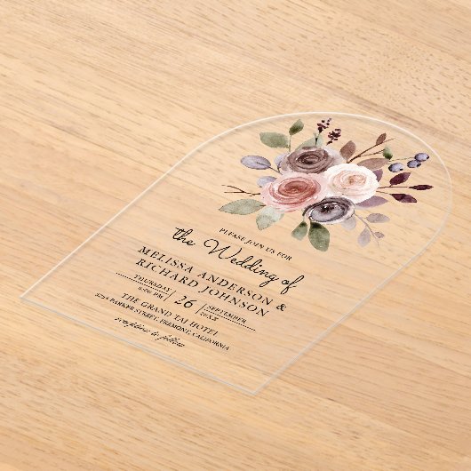 Neutral Earthy Taupe Floral Wedding Acryleinladungen (Ablage )