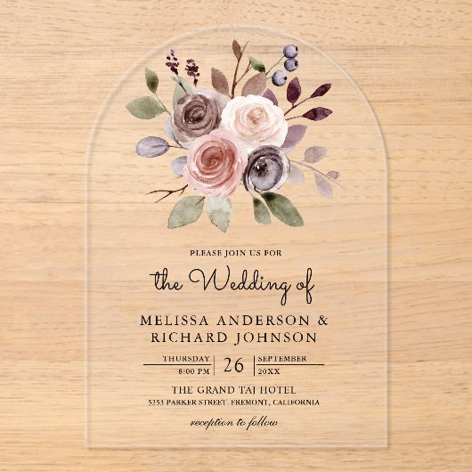 Neutral Earthy Taupe Floral Wedding Acryleinladungen (Vorderseite)