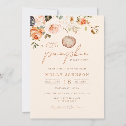Neutral eine kleine Pumpkin Fall Baby Dusche Einladung (Vorderseite)