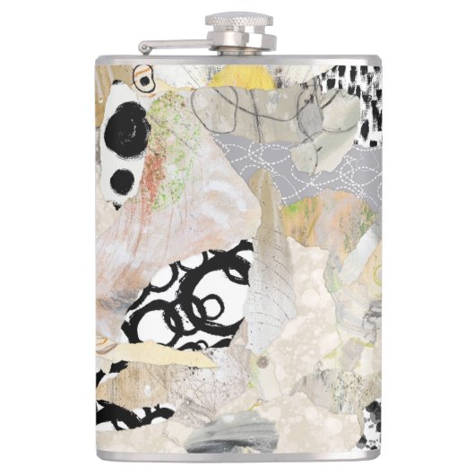 Neutral Elegant Abstract Collage Design Flachmann (Vorderseite)