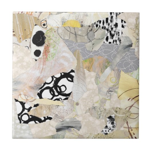 Neutral Elegant Abstract Collage Design Fliese (Vorderseite)