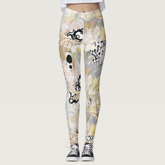 Neutral Elegant Abstract Collage Design Leggings (Vorderseite)