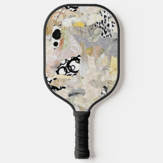 Neutral Elegant Abstract Collage Design Pickleball Schläger
