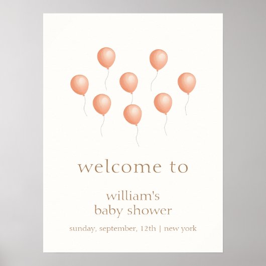Neutral Elegant Boho Balloon Baby Dusche Willkomme Poster (Vorne)