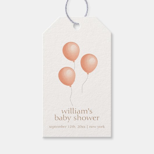 Neutral Elegant Boho Balloon Baby Shower Geschenkanhänger (Vorderseite)