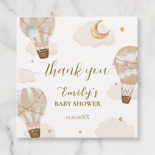 Neutral Elegant Boho Hot Air Ballon Babydusche Geschenkanhänger (Vorderseite)