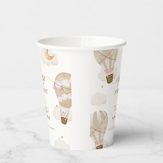 Neutral Elegant Boho Hot Air Ballon Babydusche Pappbecher (Links)