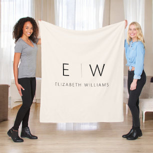 Neutral Elegant Moderner Minimalistischer Monogram Fleecedecke