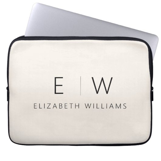 Neutral Elegant Moderner Minimalistischer Monogram Laptopschutzhülle (Vorderseite)