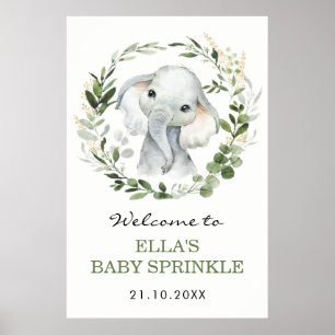 Neutral Eukalyptus Greenery Elephant Baby Sprinkle Poster