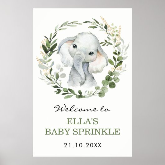 Neutral Eukalyptus Greenery Elephant Baby Sprinkle Poster (Vorne)