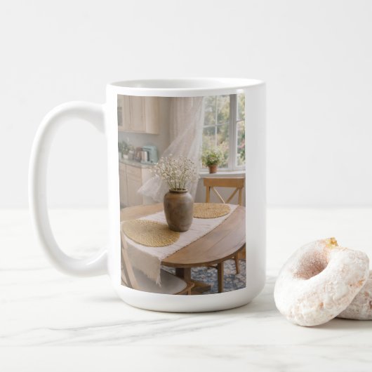 Neutral Farmhouse Wildflower Floral Kaffeetasse (Mit Donut)