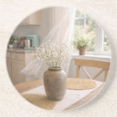 Neutral Farmhouse Wildflower Floral Sandstone Getränkeuntersetzer (Vorne)