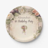 Neutral Fig Floral 1st Birthday Pappteller (Vorderseite)