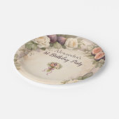 Neutral Fig Floral 1st Birthday Pappteller (Schrägansicht)