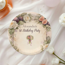 Neutral Fig Floral 1st Birthday Pappteller