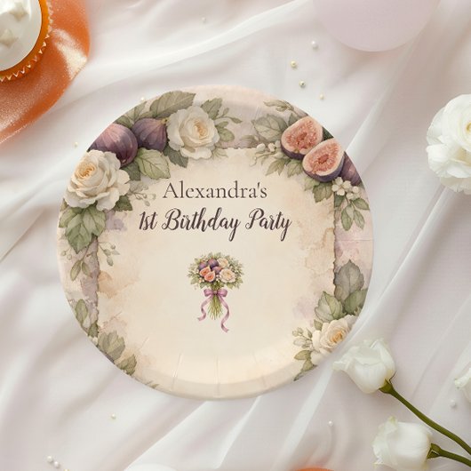 Neutral Fig Floral 1st Birthday Pappteller