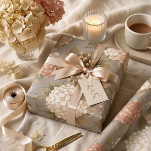 Neutral floral beige Hortensien Cottagecore Geschenkpapier