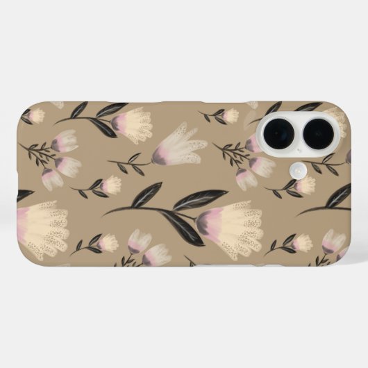 Neutral Floral iPhone Case | Soft Blush Modern Bot (Rückseite (Horizontal))