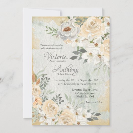 Neutral-Floral-Script-Hochzeit Einladung (Vorderseite)