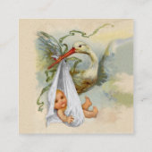NEUTRAL FLORAL STORK BABY SHOWER White Pearl Paper Quadratische Visitenkarte (Rückseite)