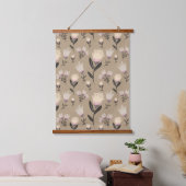 Neutral Floral Wall Art | Soft Blush Botanical Wandteppich Mit Holzrahmen (Schlafzimmer)
