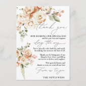 Neutral Floral Wedding Danke Platzkarte Menükarte (Vorderseite)