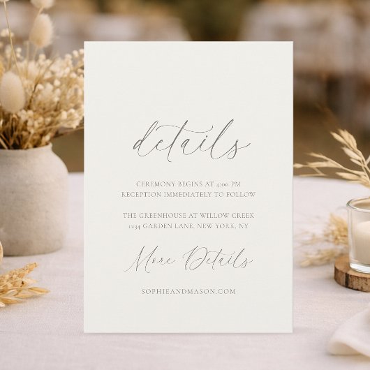 Neutral Floral Wedding Details Card Einladung