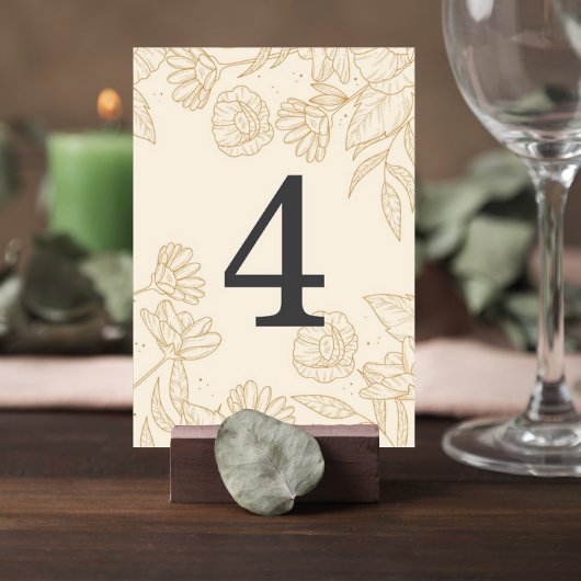 Neutral Floral Wedding Table Number Card Tischnummer