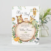 Neutral für niedliche Waldtiere Baby-Duschgeschlec Einladung (Stehend Vorderseite)