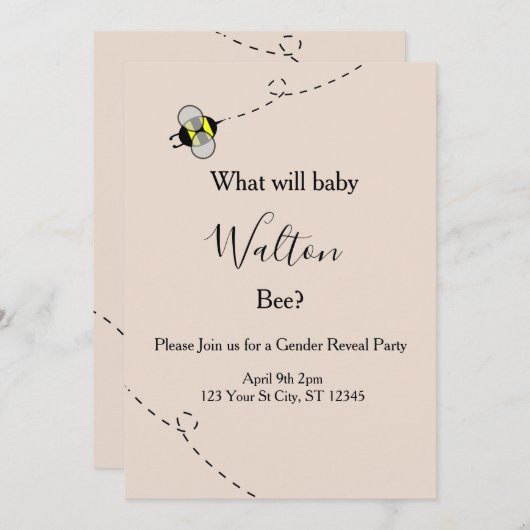 Neutral Gender Reveal Invitations Bee Themed Einladung (Vorne/Hinten)