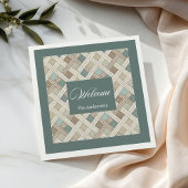 Neutral Geometric Green Napkins Custom Name Chic Serviette