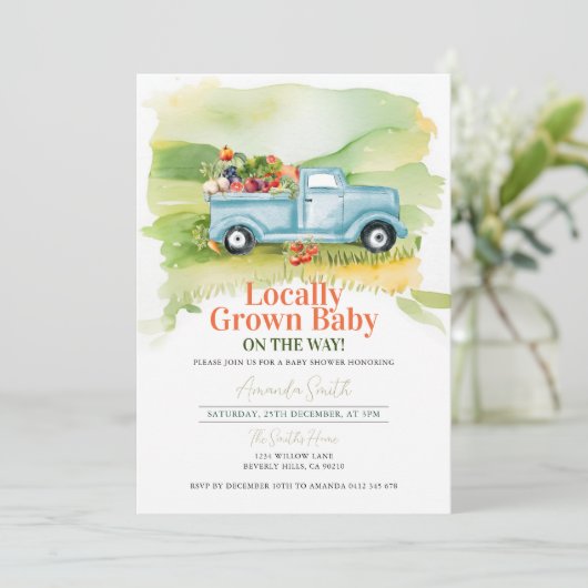 Neutral gezüchtete Lkw-Babydusche Einladung (Stehend Vorderseite)