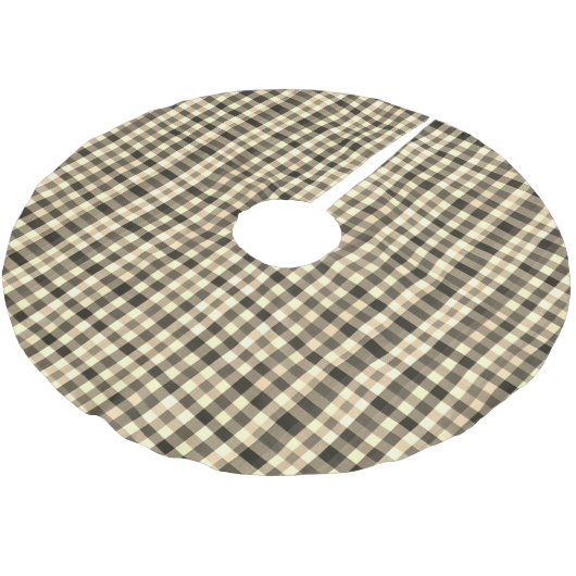 Neutral Gingham Beige Brown Checkerboard Classic Polyester Weihnachtsbaumdecke (Schrägansicht)