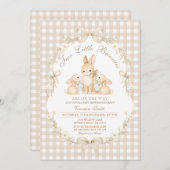 Neutral Gingham Bunnies Twins Baby Shower Einladung (Vorne/Hinten)