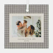 Neutral Gingham Family Photo Keepsake Christmas Ornament Aus Glas (Rückseite)