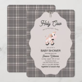 Neutral Gingham Holy Cow Farm Animals Baby Shower Einladung (Vorne/Hinten)
