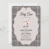 Neutral Gingham Holy Cow Farm Animals Baby Shower Einladung (Vorderseite)