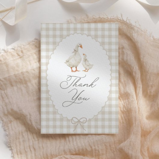 Neutral Gingham Silly Goose Baby Shower Dankeskarte